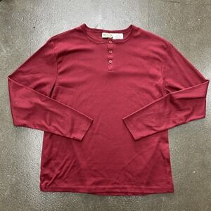 Collections Etc Shirt Mens Medium Red Waffle Knit Thermal Henley Long Sleeve